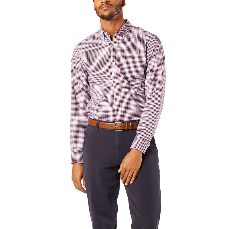 Dockers Men's Classic Fit Long Sleeve Signature Comfort Flex Shirt (Standard and Big & Tall), Rio Red Plaid, Large - Image 1